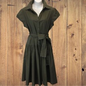 Norma Kamali Army Green Collared Shirtwaist Dress Midi Size XL